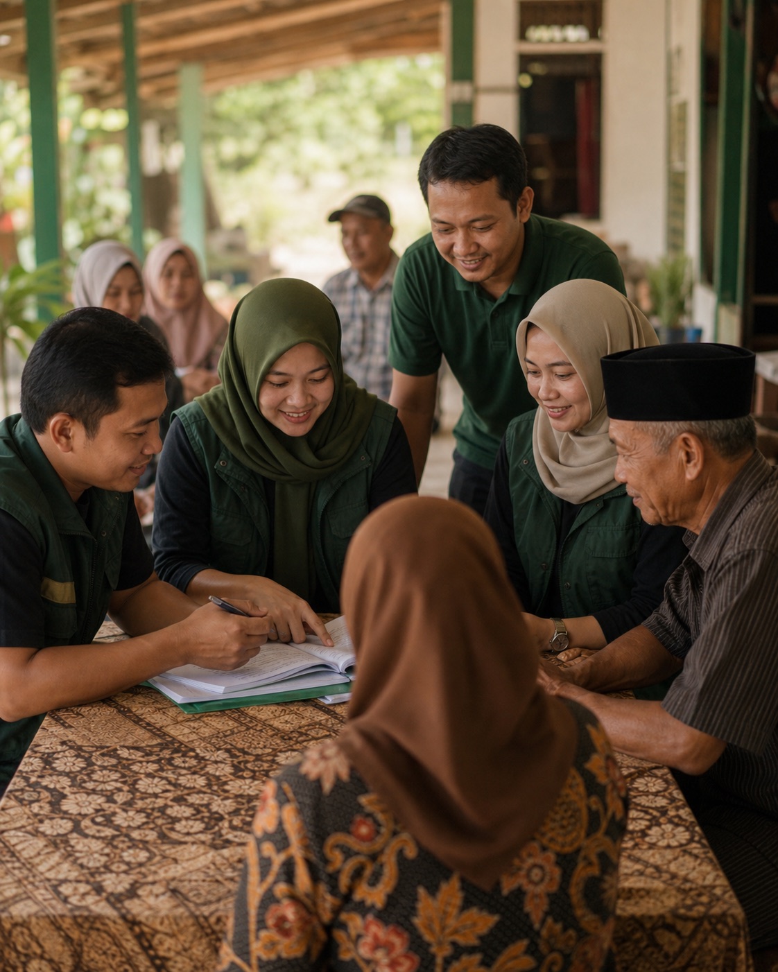 Relawan IPSM berdiskusi dengan warga dalam layanan sosial masyarakat