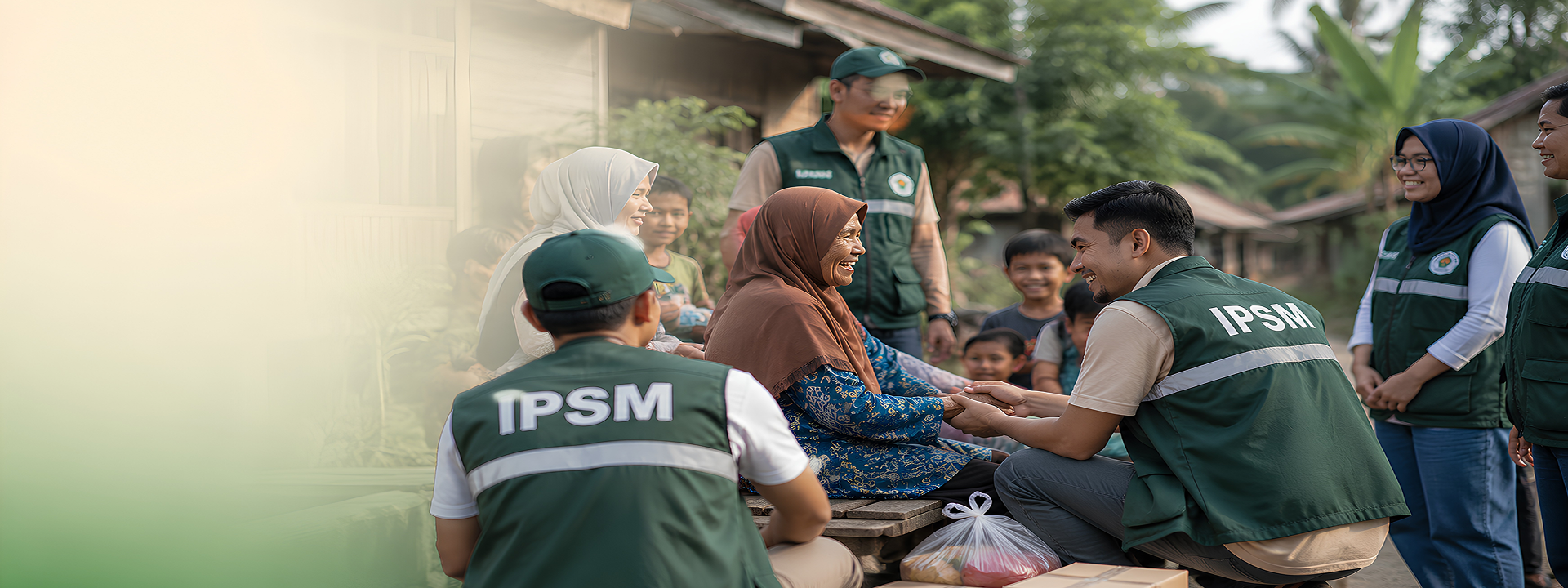 Relawan IPSM berjalan menuju desa di perbukitan Indonesia